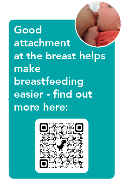 QR code and link to more information about ensuring good attachment at the breast to make feeding easier
